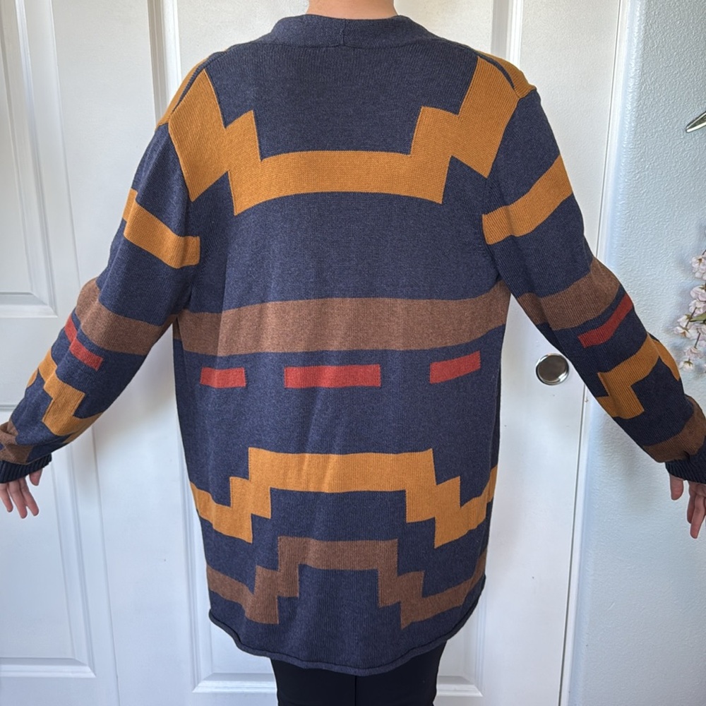 Pendleton Blue Mustard Striped Wool Cardigan Drap… - image 1